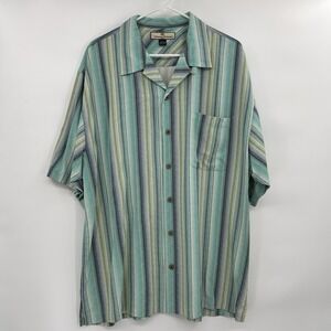 Tommy Bahama Mens 100% Silk Striped Button Down Shirt Sz XL Camp Beachy Coastal
